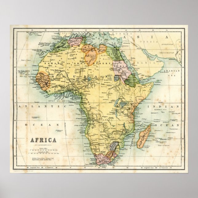 Antique karta of Afrika Poster (Framsidan)