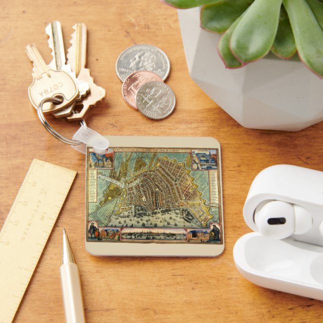 Antique Karta of Amsterdam, Holland alias Nederlän Nyckelring (Skrivbord)