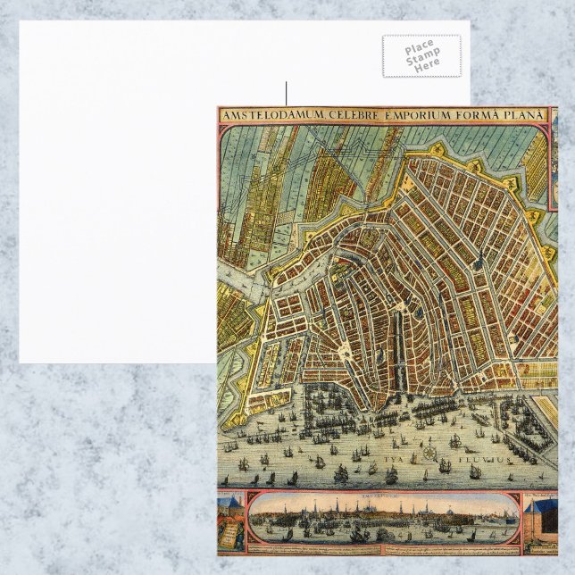 Antique Karta of Amsterdam, Holland alias Nederlän Vykort (Skapare uppladdad)
