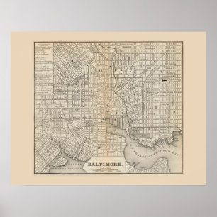 Antique karta of Baltimore Maryland 1866 Poster