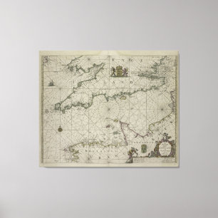 Antique Karta of Channel, 1666 (färg engrave) Canvastryck