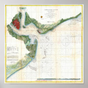 Antique karta of Charleston Harbor South Carolina Poster