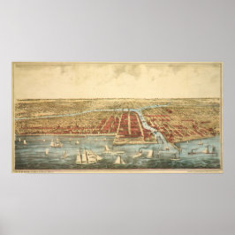 Antique Karta of Chicago, LaSalle Street och River Poster