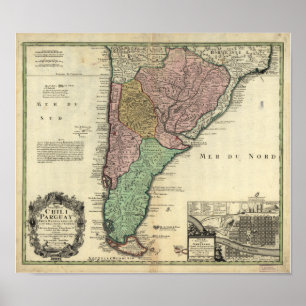 Antique Karta of Chile & Paraguay 1733 Poster