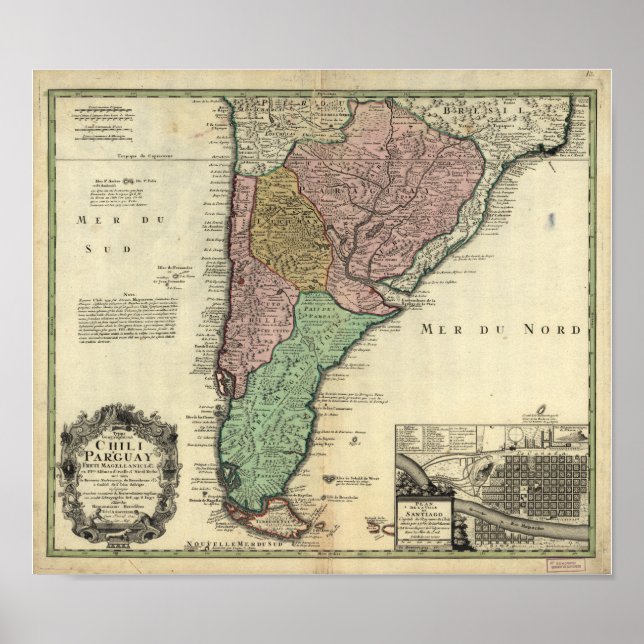 Antique Karta of Chile & Paraguay 1733 Poster (Framsidan)