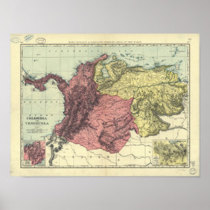 Antique Karta of Colombia & Venezuela 1898 Poster