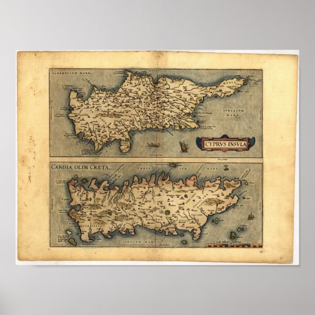 Antique Karta of Cyprus ORTELIUS ATLAS 1570 A.D. Poster (Framsidan)