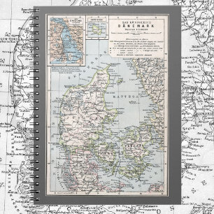 Antique Karta of Danmark, Danmark, Danmark, 1905 Anteckningsbok Med Spiral