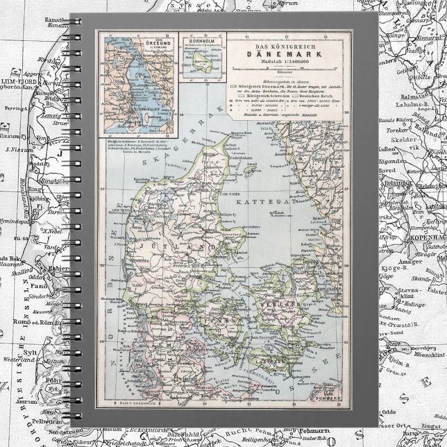 Antique Karta of Danmark, Danmark, Danmark, 1905 Anteckningsbok Med Spiral (Skapare uppladdad)