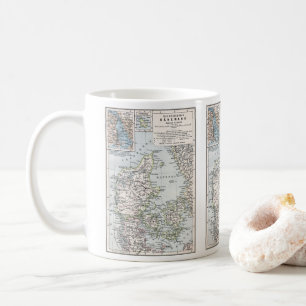 Antique Karta of Danmark, Danmark, Danmark, 1905 Kaffemugg