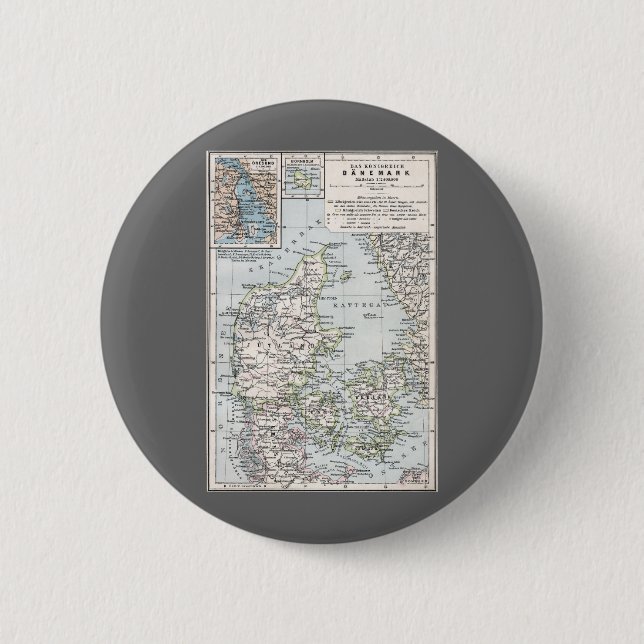Antique Karta of Danmark, Danmark, Danmark, 1905 Knapp (Framsida)