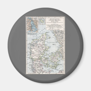 Antique Karta of Danmark, Danmark, Danmark, 1905 Magnet