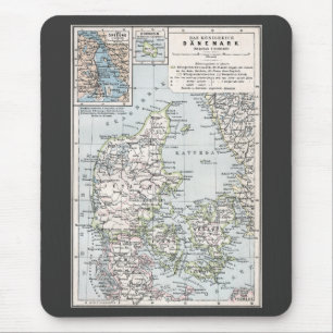 Antique Karta of Danmark, Danmark, Danmark, 1905 Musmatta