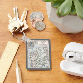 Antique Karta of Danmark, Danmark, Danmark, 1905 Nyckelring