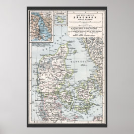 Antique Karta of Danmark, Danmark, Danmark, 1905 Poster