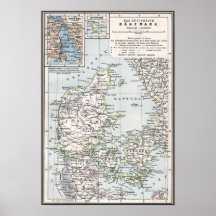 Antique Karta of Danmark, Danmark, Danmark, 1905