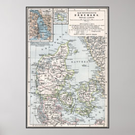 Antique Karta of Danmark, Danmark, Danmark, 1905 Poster