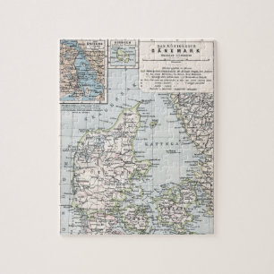 Antique Karta of Danmark, Danmark, Danmark, 1905 Pussel