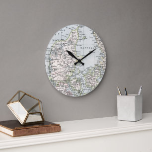 Antique Karta of Danmark, Danmark, Danmark, 1905 Stor Klocka