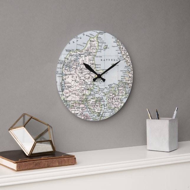 Antique Karta of Danmark, Danmark, Danmark, 1905 Stor Klocka (Kontor)