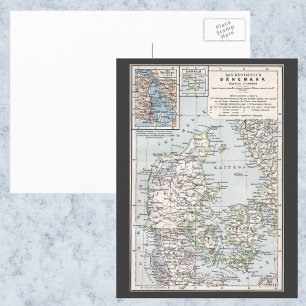 Antique Karta of Danmark, Danmark, Danmark, 1905 Vykort