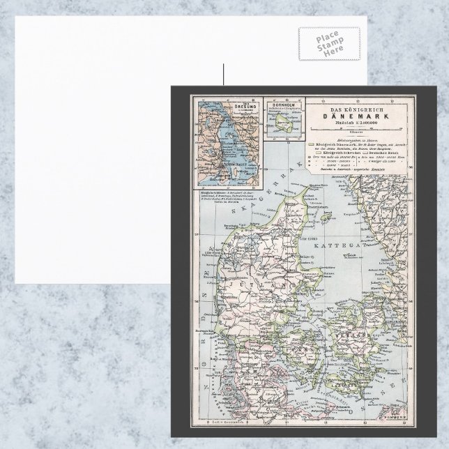 Antique Karta of Danmark, Danmark, Danmark, 1905 Vykort (Skapare uppladdad)
