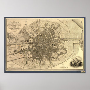 Antique Karta of Dublin Ireland, 1797 Poster