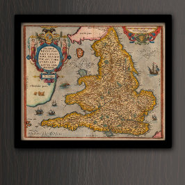 Antique Karta of England från 1573 Poster