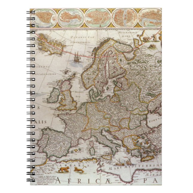 Antique Karta of Europe av Willem Jansz Blaeu, c16 Anteckningsbok (Framsidan)