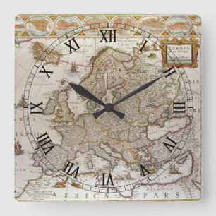 Antique Karta of Europe av Willem Jansz Blaeu, c16 Fyrkantig Klocka