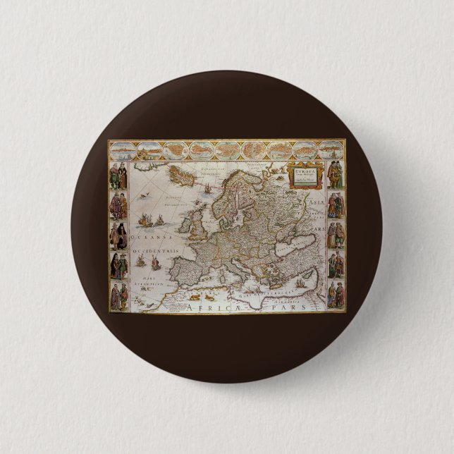 Antique Karta of Europe av Willem Jansz Blaeu, c16 Knapp (Framsida)