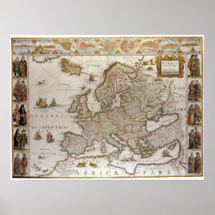 Antique Karta of Europe av Willem Jansz Blaeu, c16 Poster