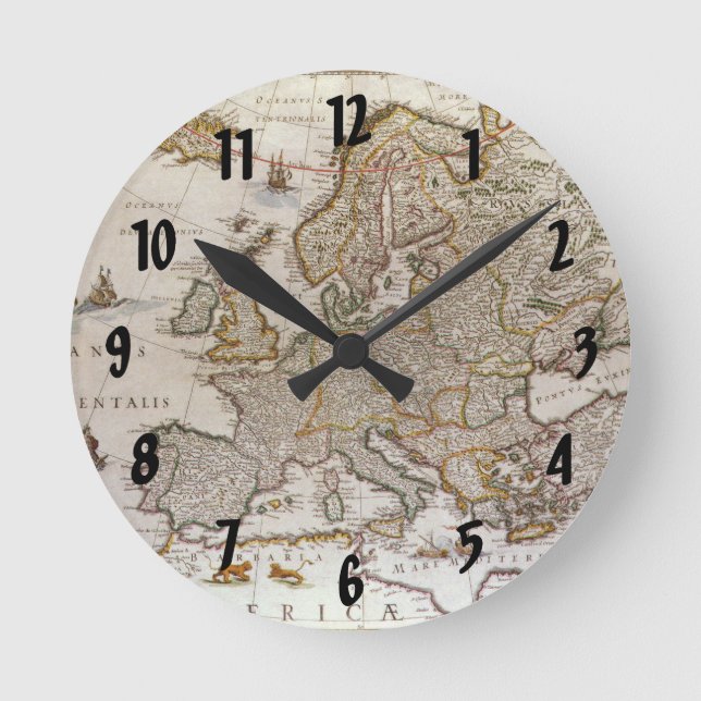 Antique Karta of Europe av Willem Jansz Blaeu, c16 Rund Klocka (Framsida)