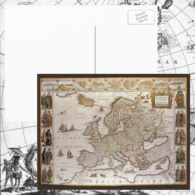 Antique Karta of Europe av Willem Jansz Blaeu, c16 Vykort (Skapare uppladdad)