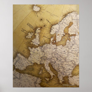 Antique karta of europe. Gamla världen. Poster
