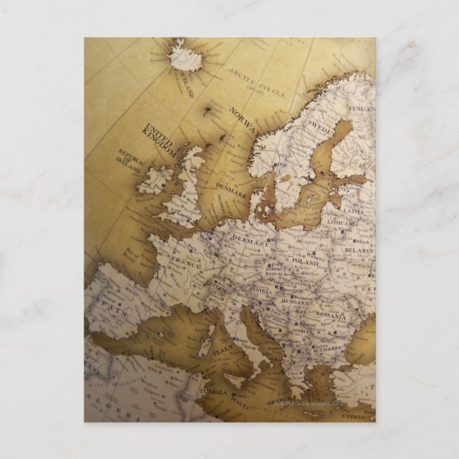 Antique karta of europe. Gamla världen. Vykort (Framsida)