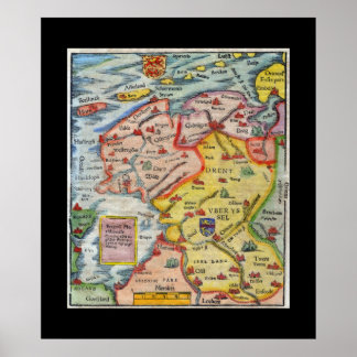 Antique Karta of Fiesland - Fryslân - Väster Frisi Poster