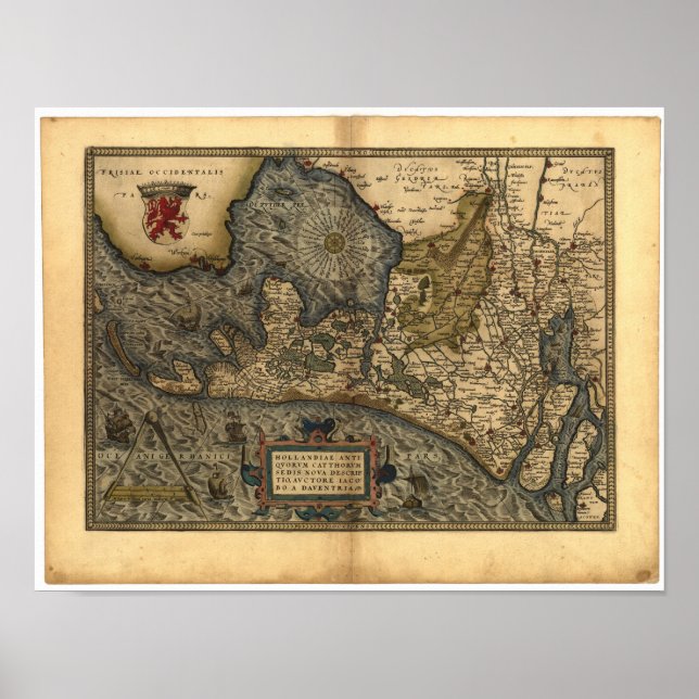Antique Karta of Holland, Nederländerna 1570 A.D. Poster (Framsidan)