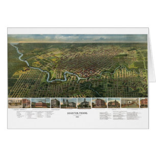 Antique Karta of Houston, Texas med Buffalo River Hälsningskort