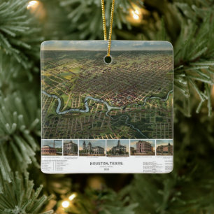 Antique Karta of Houston, Texas med Buffalo River Julgransprydnad Keramik