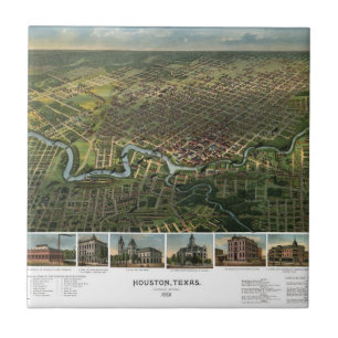 Antique Karta of Houston, Texas med Buffalo River Kakelplatta