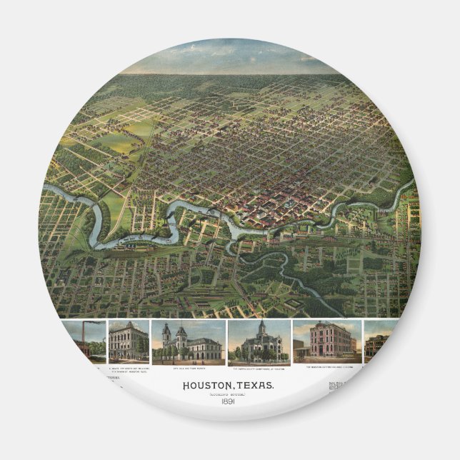 Antique Karta of Houston, Texas med Buffalo River Magnet (Framsidan)