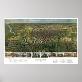 Antique Karta of Houston, Texas med Buffalo River Poster