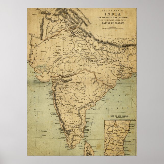 Antique Karta of India på 1800-talet Poster (Framsidan)