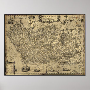 Antique Karta of Ireland 1606 Poster