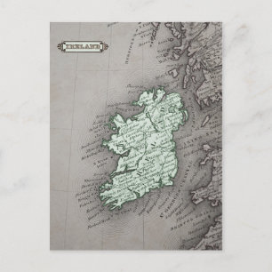 Antique karta of Ireland, grönt Vykort