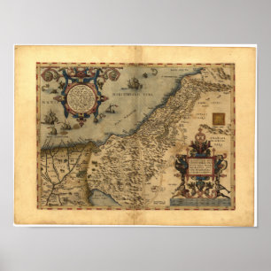 Antique Karta of Palestine ORTELIUS ATLAS 1570 A.D Poster