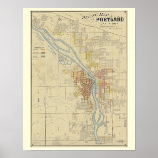 Antique Karta of Portland, Oregon Poster (Framsidan)