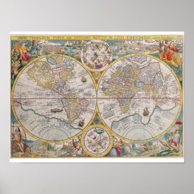 Antique Karta of the World 1594 Poster (Framsidan)