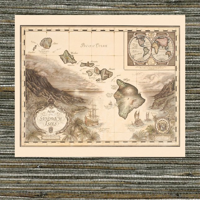 Antique karta på Sandwich Isles, Hawaii 1700-talet Poster (Skapare uppladdad)